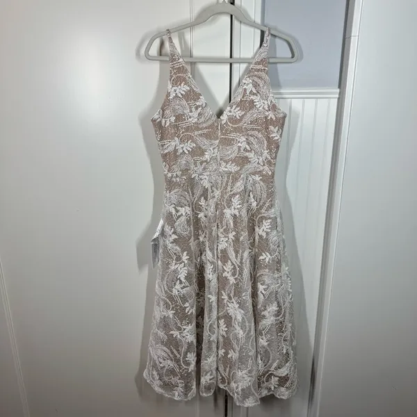 Dress The Population Elisa Vine Embroidered Lace Fit & Flare‎ Dress White Large - Image 9