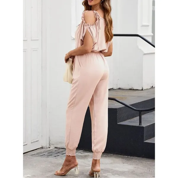 NEW Jumpsuit 1 Pc Cold Shoulder Pink XL - Image 6