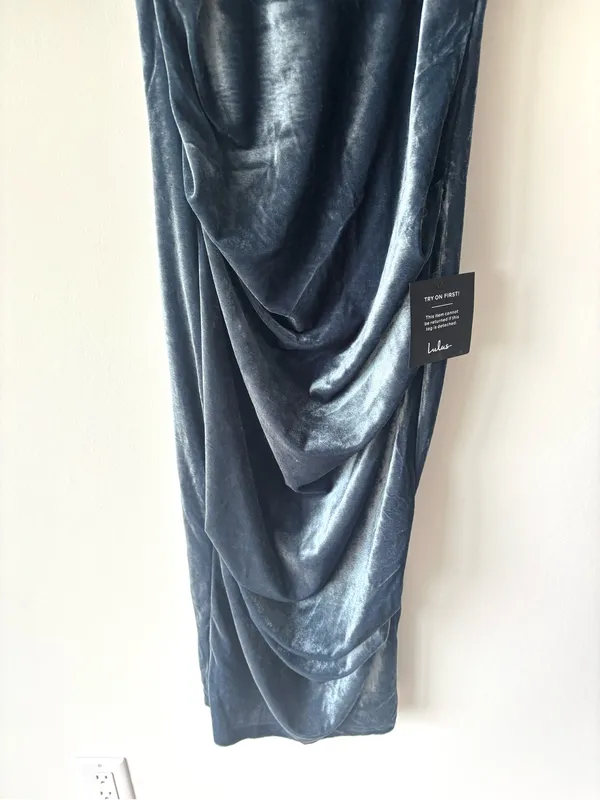 Lulus Plush Personality Slate Blue Velvet Ruched Bodycon Midi Dress Formal - Image 6