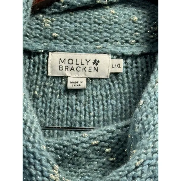 Molly Bracken‎ Teal Blue Cowl Neck Tunic Sweater Metallic Speckled L/XL LA499H20 - Image 6