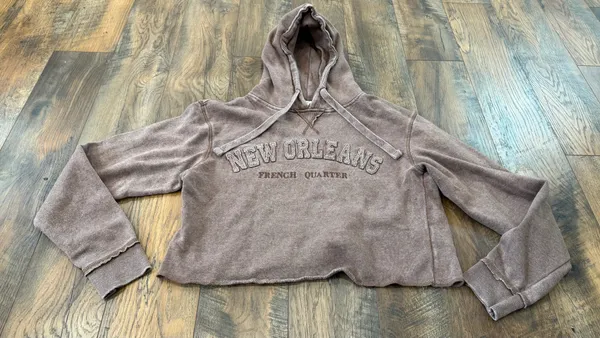 New Orleans Cropped Hoodie Sweatshirt, Women’s Size Large, Brown - Image 2
