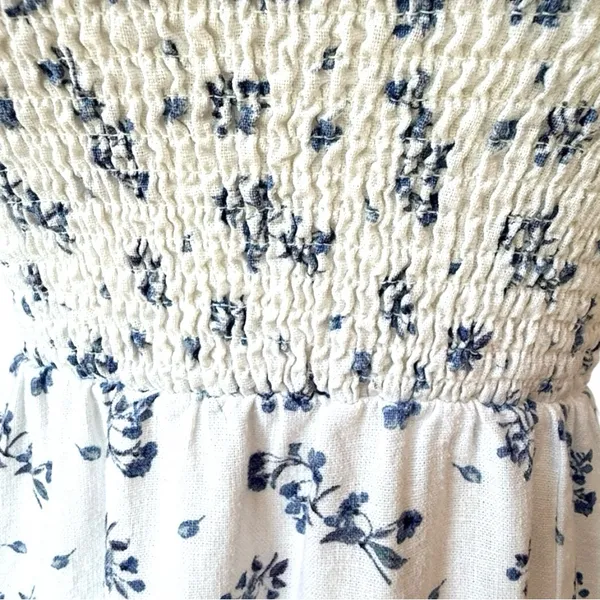 House of Harlow Linen Smocked Bodice Square Neck Floral Cottage Coquette Soft XS - Image 7