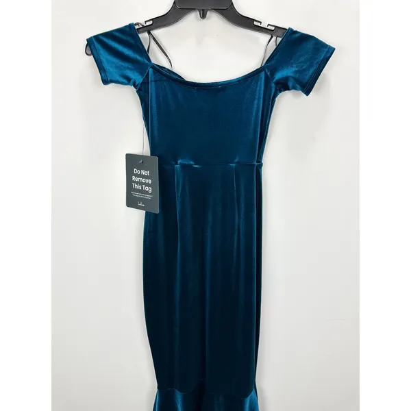 Lulus How Much I Care Dark Teal Velvet Off-the-Shoulder Midi Dress Party XS NWT - Image 10