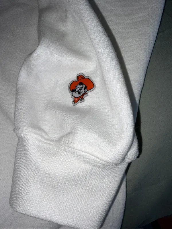 Gildan White Oklahoma State Crewneck Sweatshirt with Orange Accent - Image 3