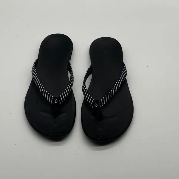 OluKai Ho'opio Black White Striped Flip Flop Sandals Womens 7 - Image 4