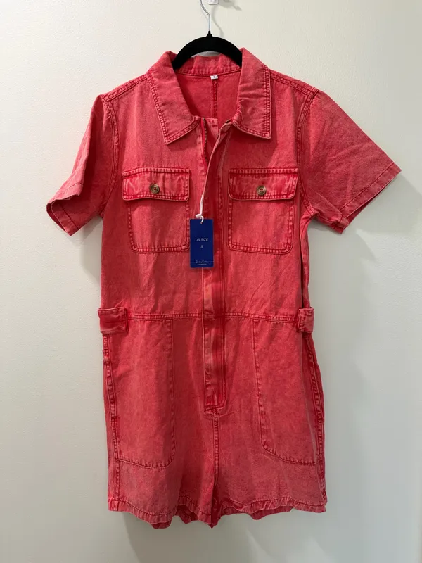 NWT Washed Pink Short Sleeve Utility Romper - Image 2