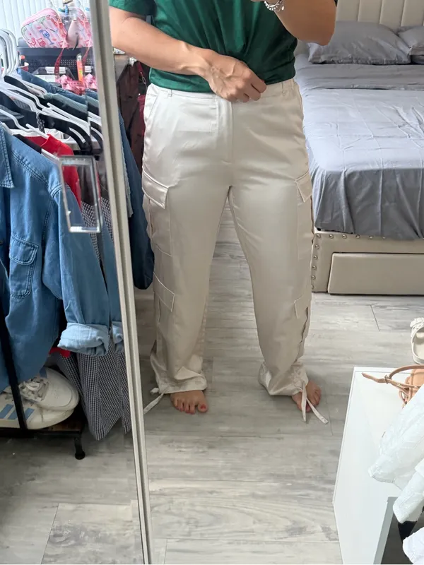 stradivarius Cream Satin Trousers - Image 7