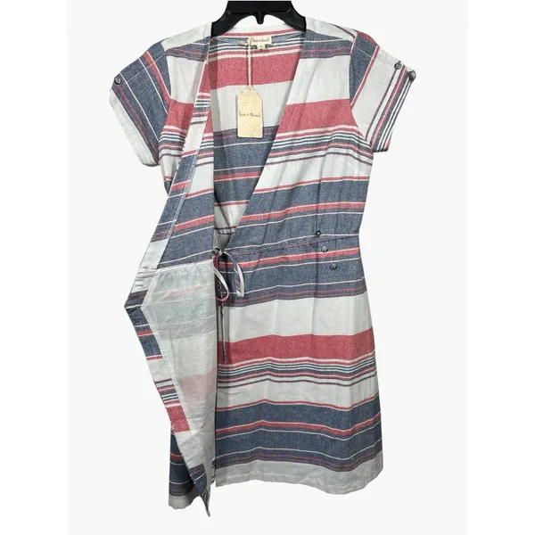 NWT Hem & Thread Small Dress 100% Cotton Striped Short Sleeve Wrap Womens - Image 10