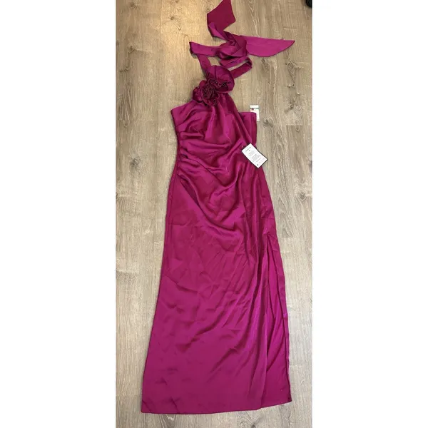 NWT Taylor Women's Rosette Halter Neck Dress W/Tie Back - Size 16- Magenta - Image 4