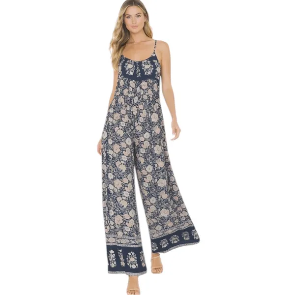 NWT FATE Navy Floral Wide Leg Jumpsuit Boho Flowy Sleeveless Size M - Image 12