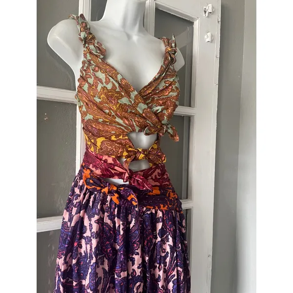 Zimmermann Aliane Cut Out Midi Dress Mixed Paisley Print Cotton Summer Dress - Image 11