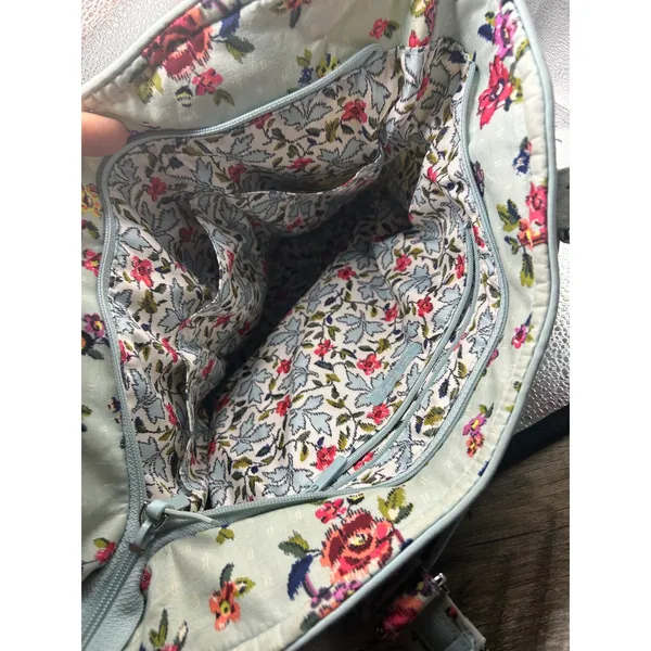 Vera Bradley Quilted Cotton Tote Bag Light Blue Floral Shoulder Bag Handbag - Image 3