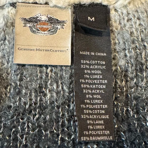 Harley-Davidson Full Zip Shawl Neck Sweater Black Gray White Silver Medium - Image 7