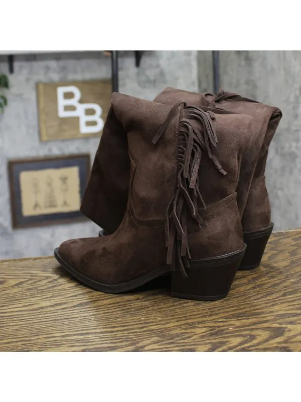 NWT Universal Thread Patsy Tall Fringe Western Boots Cowgirl Chocolate Brown 7M - Image 4