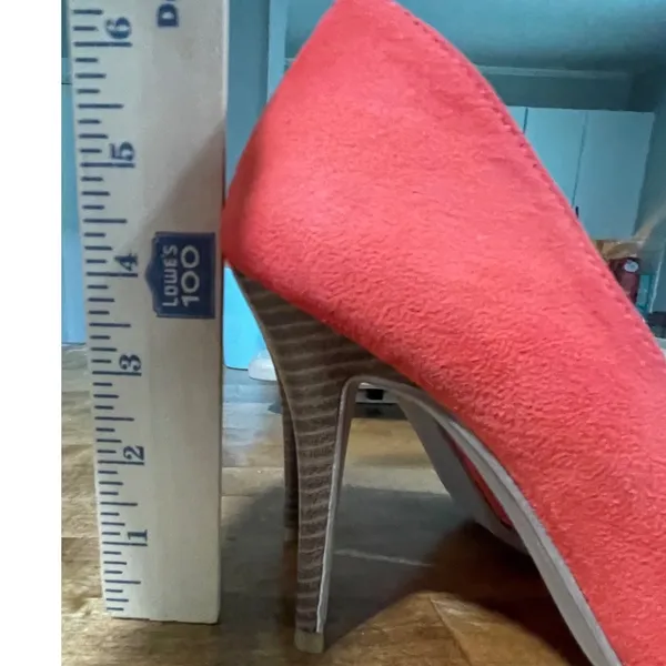 Charming Charlie Coral Pink Faux Suede Peep‎ Toe Stiletto Pumps Heels - Image 7