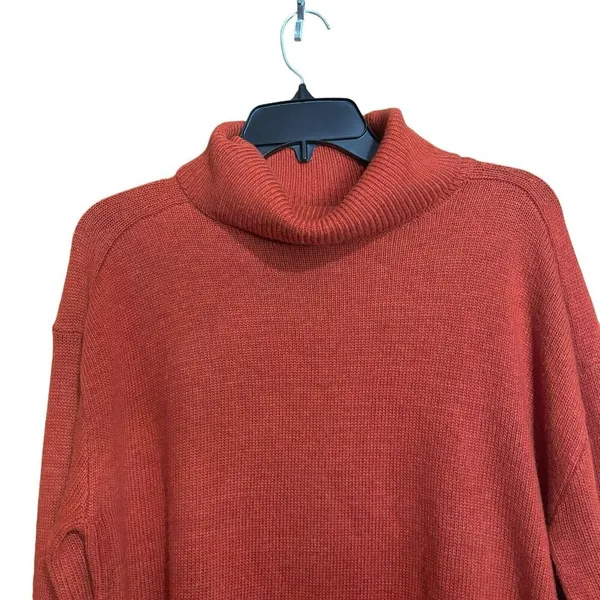 Talbots Tunic Sweater Womens Medium Orange Turtleneck Stretch Pullover - Image 2