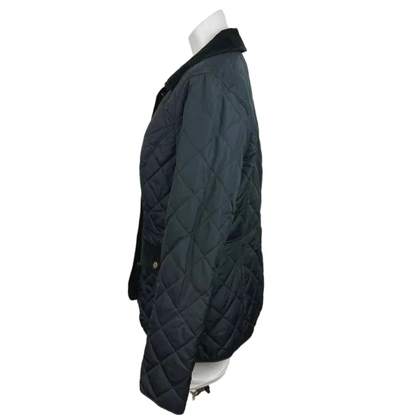 Charter Club Navy Corduroy Trim Snap Buttons Quilted Puffer Coat Jacket Sz M - Image 2