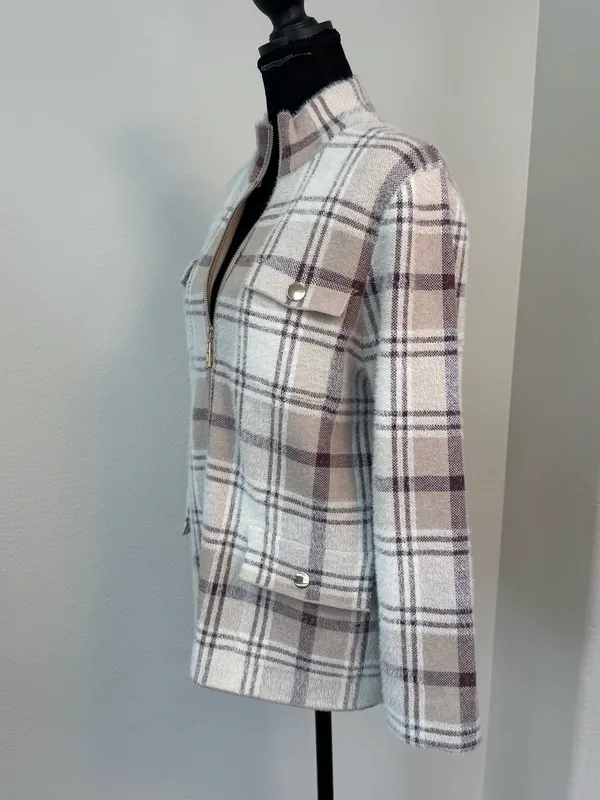 Rachel Zoe Plaid Fuzzy Zip-Up Jacket Size Medium - Image 4