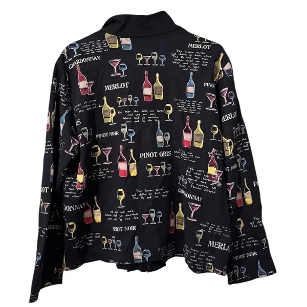 Jess & Jane Women Size L Jacket Hoodie Black Zip Wine Rhinestones 100%‎ Cotton - Image 2