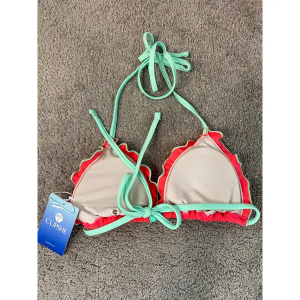 NWT Cupshe Coral Mint Ruffle Tie Bikini Set Top M Bottom L - Image 4