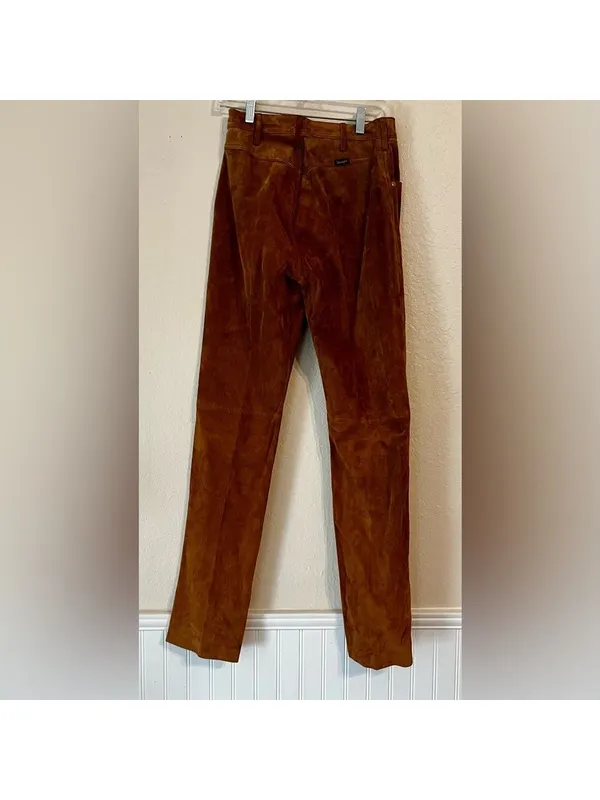 Vintage Wrangler Leather Pants Caramel Brown Jeans Slacks Cottagecore Western - Image 3