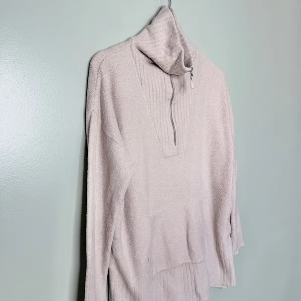 Barefoot Dreams CozyChic Lite High Rib Half Zip Tunic Sweater Biscotti Cream XL - Image 5