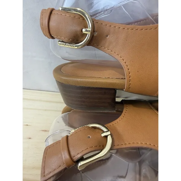 Tommy Hilfiger Women Thong Sandals Brown Ankle Strap Gold Buckle Open Size 8 M - Image 10
