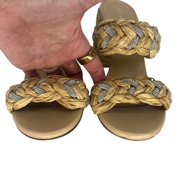 Stuart Weitzman Lana 85 Raffia Crystal Slide Sandals Estimated Size 9 - Image 9