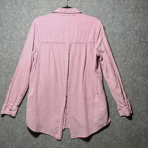 Free People Striped Button Down Shirt Pink White Oversized‎ Small - Image 6