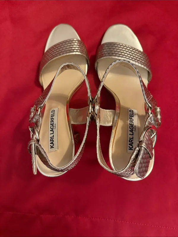 Karl Lagerfeld Rose Gold Textured Slingback Heels - Image 2