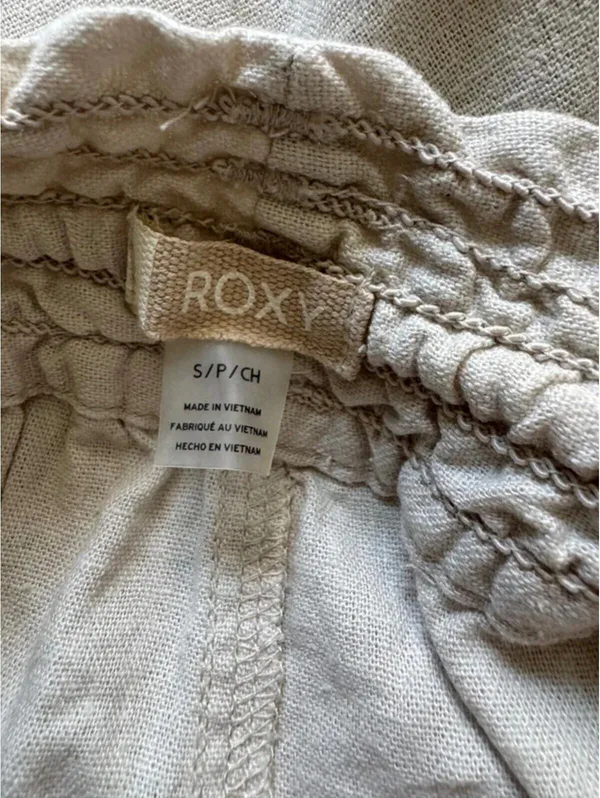 Roxy Linen Blend Wide Leg Pants Small Beige Drawstring Beach Resort - Image 3