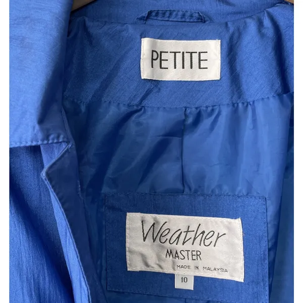 Vintage Weather Master Jacket Petite Size 10 Cobalt Blue Trench Rain Coat Preppy - Image 9