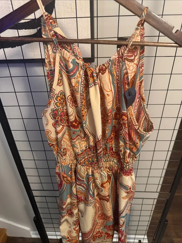Boho Floral Paisley Sleeveless Midi Dress - Cream Multi - Image 2