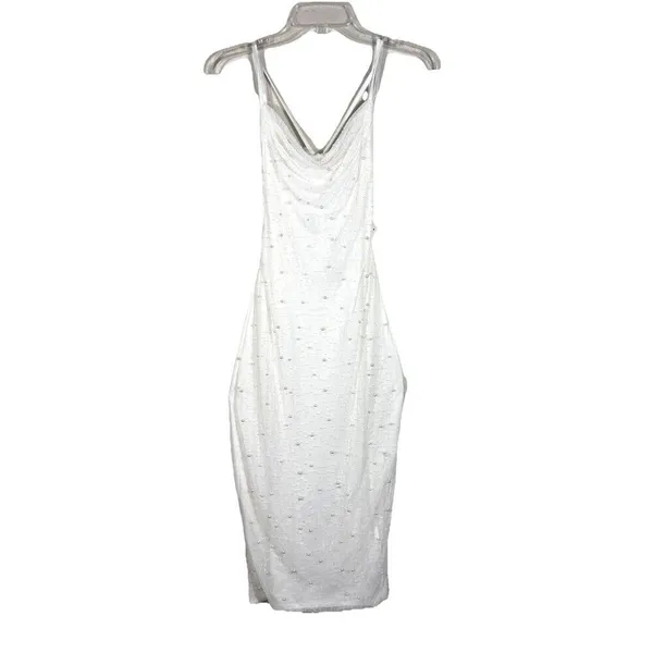 Midnight Doll White Pearl Beaded Midi Dress Small Open Back Rush Birthday - Image 3
