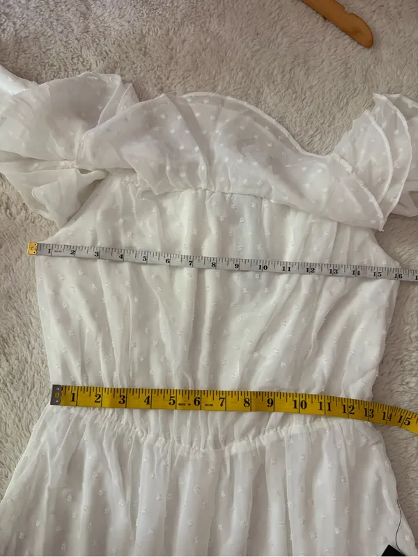Lulus Frilled to Bits White Swiss Dot Off-the-Shoulder Romper Size Medium Beach - Image 8