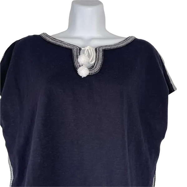 Talbots Women's Size‎ Petite Large Embroidered Navy Cotton Top Light Coastal - Image 2
