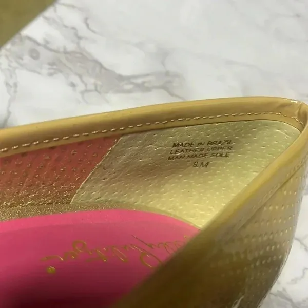 Lilly Pulitzer Wedge Pumps Womens 8M Tan Perforated Leather Peep Toe Raffia Heel - Image 8
