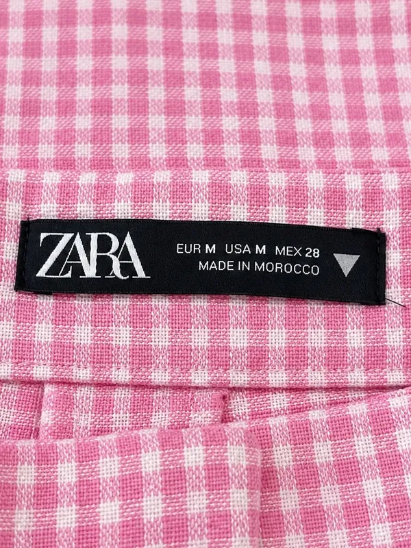 Zara Pink/White White Gingham Tweed-Like High Rise Skinny Bootcut Dress Pants M - Image 4