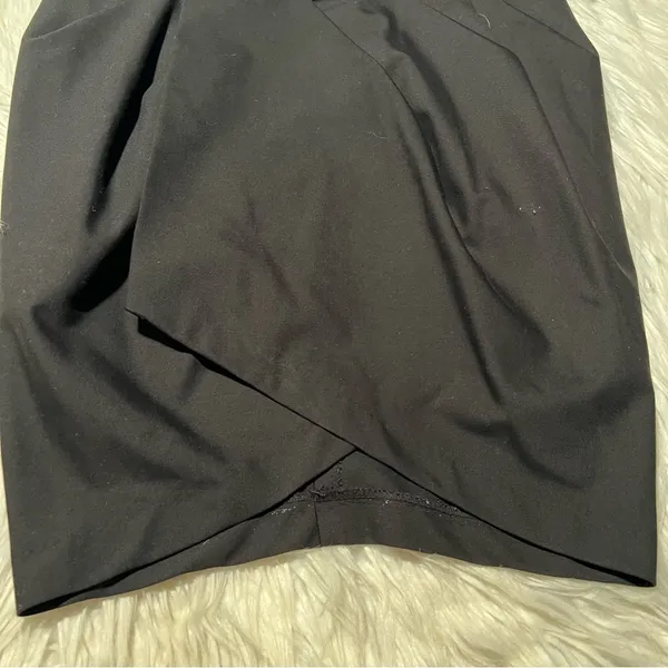Black High Waisted Tulip Mini Skirt Draped Crossover Front Size Medium - Image 4