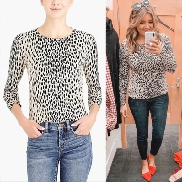 J Crew Mercantile Animal Print Pullover Crew Neck Sweater Top Xs - Image 2
