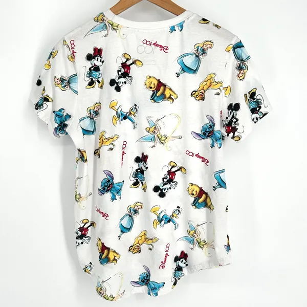Disney Shirt Womens All Over Print Mickey Mouse 100 Year Collectors‎ Large White - Image 2