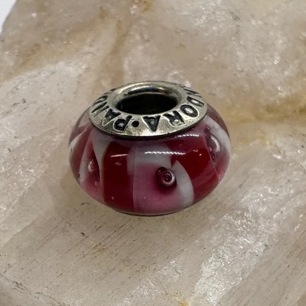 Pandora ALE 925 Sterling Silver Red White Stripe Murano Glass Charm 2.23g - Image 5
