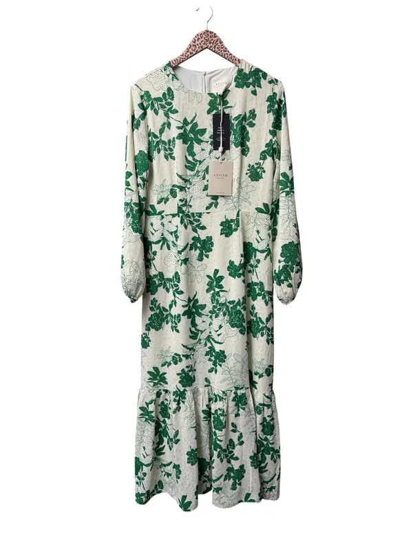 Veiled Collection Dalia Floral Tiered Maxi Dress Long Sleeve Green Large NEW NWT - Image 5