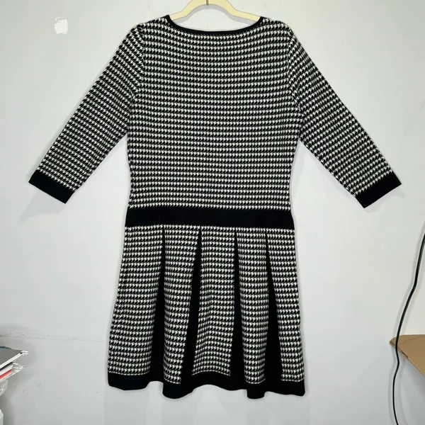 Lauren Ralph Lauren‎ Houndstooth Classic A-line Pleated Knee Length Dress Large - Image 3