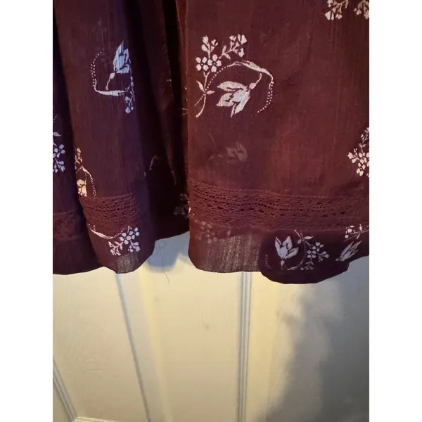 Abercrombie‎ & Fitch Floral Long Sleeve Mini Dress NWT Maroon Boho Peasant Style - Image 5