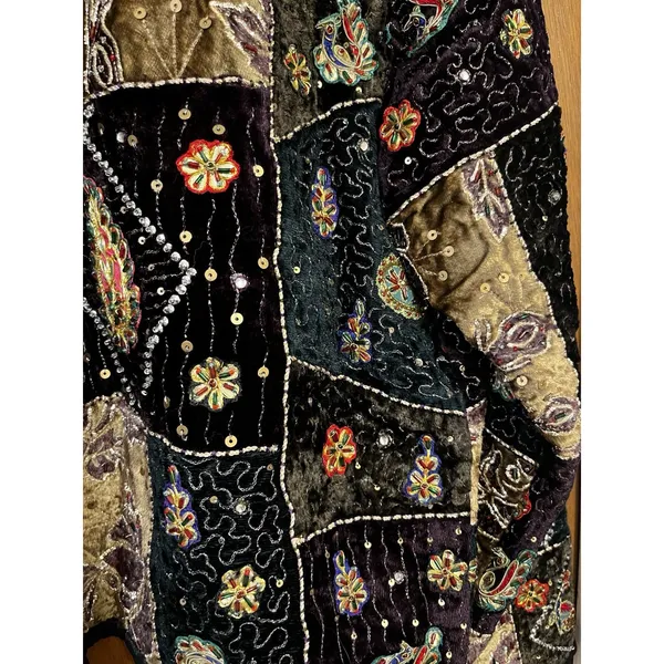 Vintage Velvet Patchwork Embroidered Jacket Black Size M - Image 10