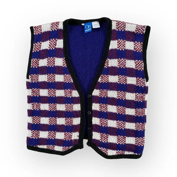 Vintage Ocean Pacific Plaid Knit Vest Women’s L Button Front 90s Grunge Retro Co - Image 2
