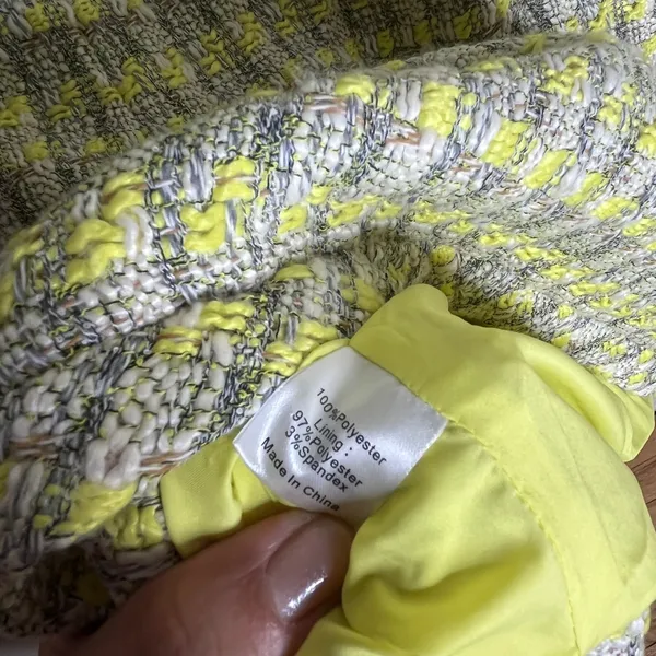 Tuckernuck Yellow and Gray‎ Plaid Tweed V-Neck Mini Dress Long Sleeve Size S - Image 5