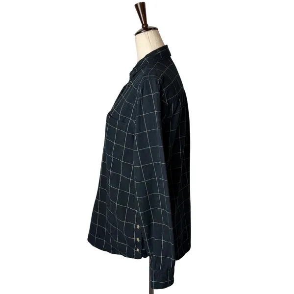Marine Layer‎ Popover Blouse Womens Medium Black White Windowpane Organic Cotton - Image 4