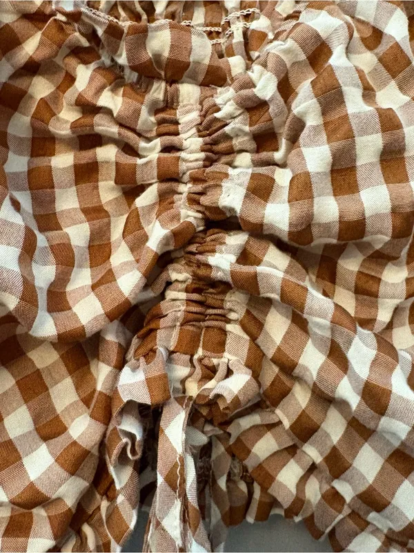 Indigo Rising brown white gingham plaid tie front ruffled crop top medium - Image 12